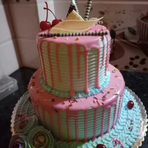 Two tired chocolate drip cake